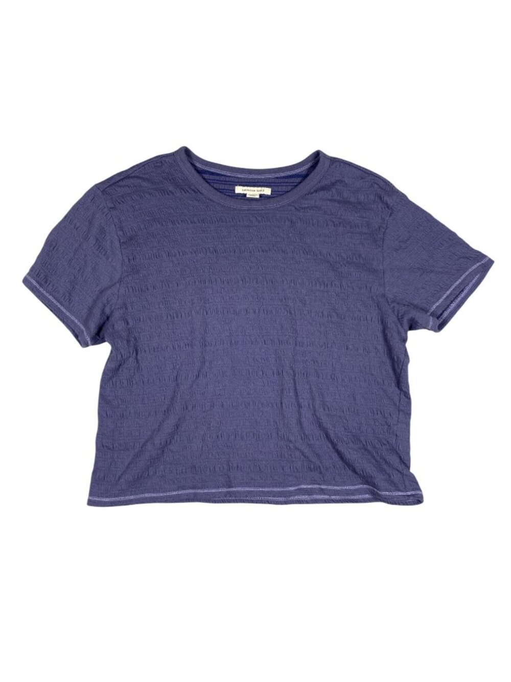 American Eagle Womens Blue Textured Short Sleeve Top Size M Cotton Blend